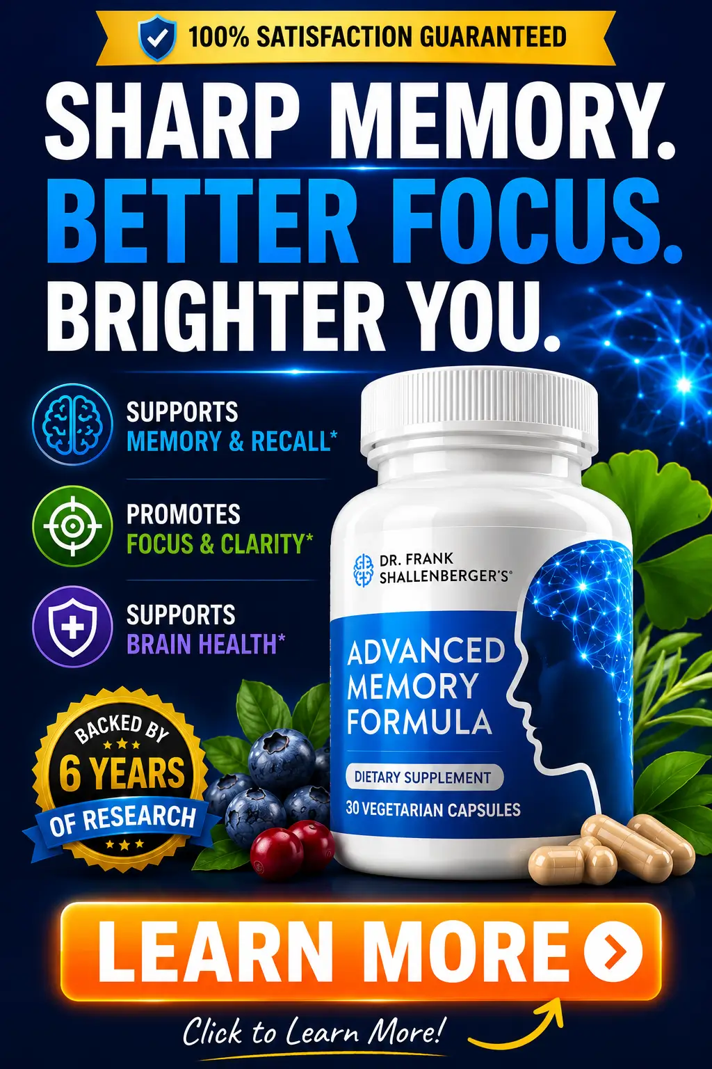 Advanced Memory Formula mobile banner supporting sharp memory and better focus