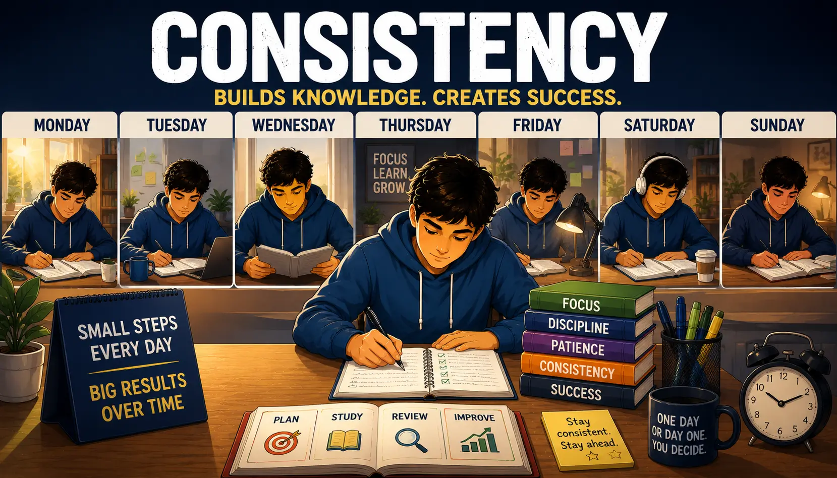 Student building consistent study habits and long-term learning success through a structured study routine.