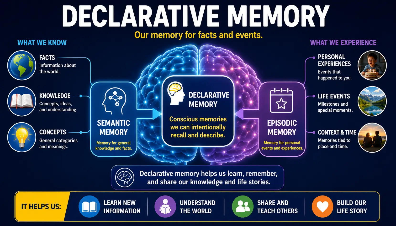 Brain structures involved in declarative memory including hippocampus medial temporal lobe and cortical memory networks