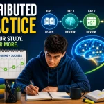 Distributed practice illustration showing spaced learning sessions that strengthen memory retention and long-term recall.