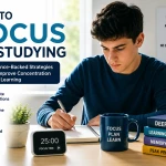 Student using science-backed focus techniques to improve concentration, learning performance, and study efficiency.