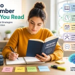 Student using effective reading and memory strategies to improve retention and long-term recall of information.