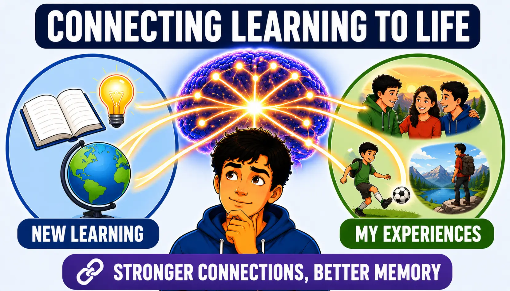 Self-reference effect illustration showing personal experiences strengthening memory and learning.