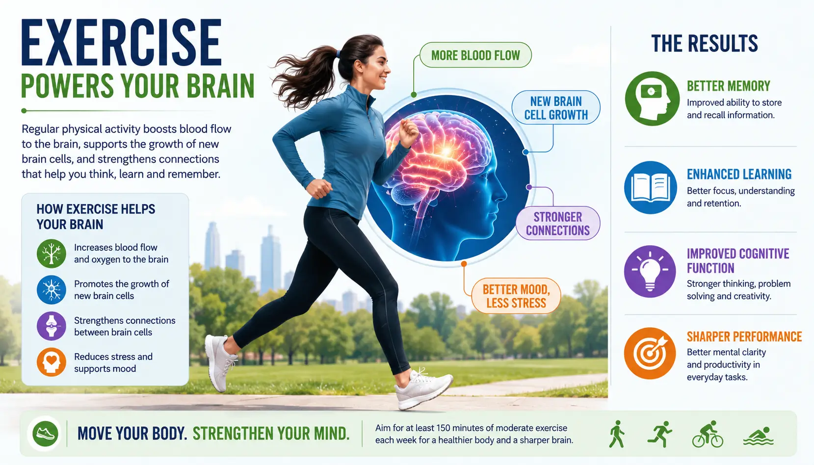 Study habits illustration showing physical exercise supporting memory, focus, and cognitive performance.